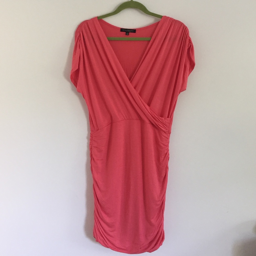 Kimono Style Cap Sleeve Coral Pink Dress - Picture 6 of 7